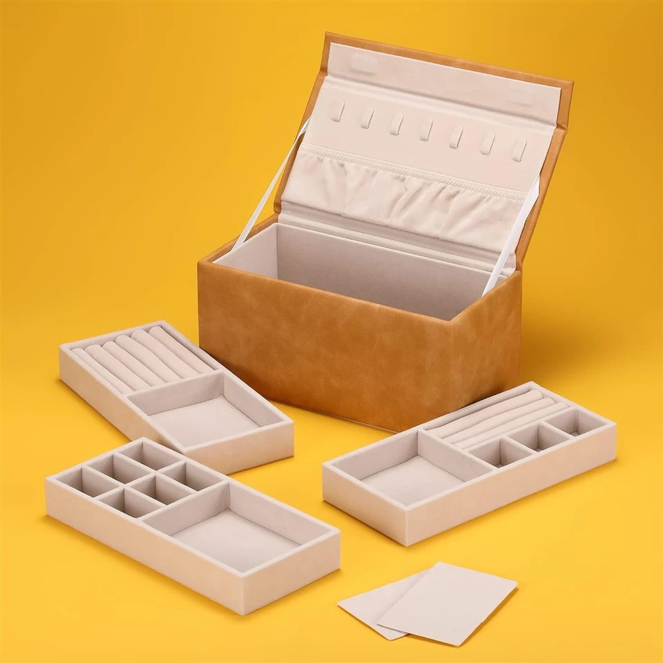 Custom Beige Velvet Jewelry Storage Box