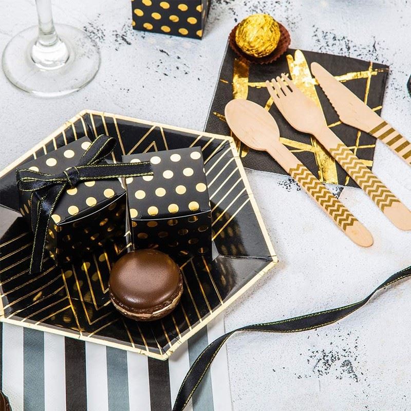 Custom Black & Gold Polka Dot Cube Box With Gold-Stitched Ribbon high quality