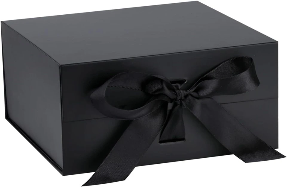 Custom Classic Black Collapsible Ribbon Box With Magnetic Closure