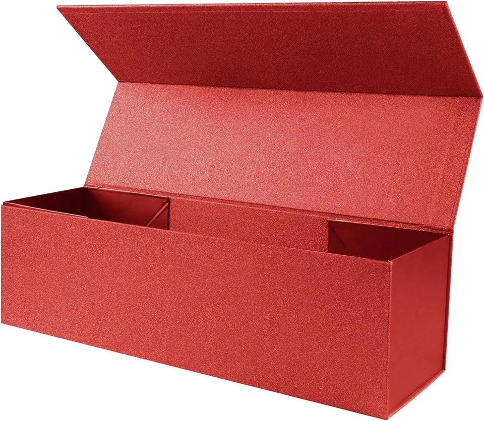 Custom Festive Red Collapsible Magnetic Wine Gift Box