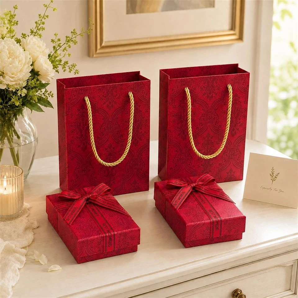 Custom Festive Red Two-Piece Gift Box Set
