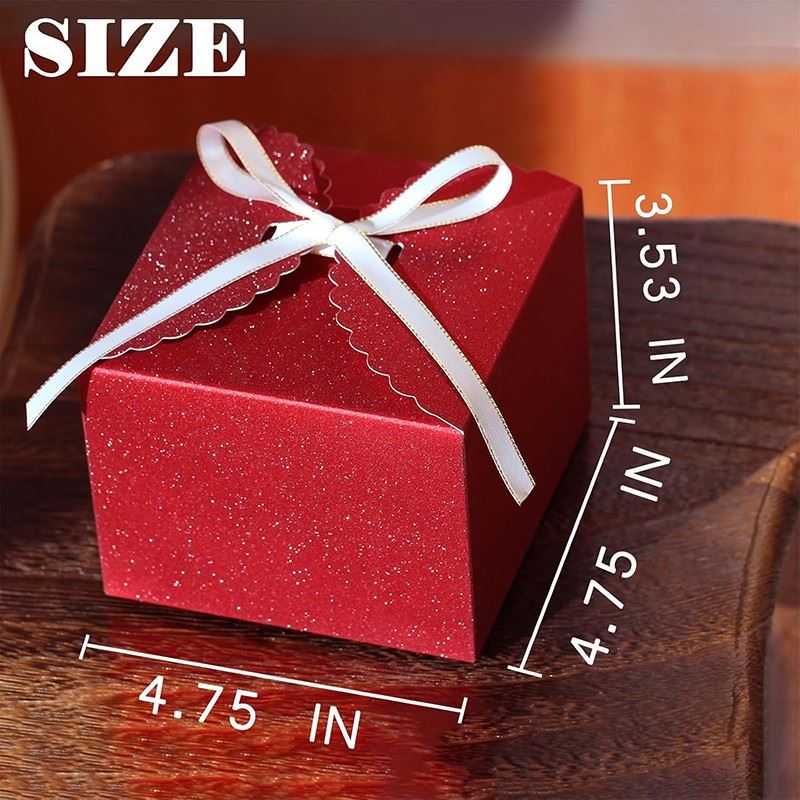 Custom Glitter Crimson Scalloped Gift Box With Gold-Trimmed Ribbon high quality