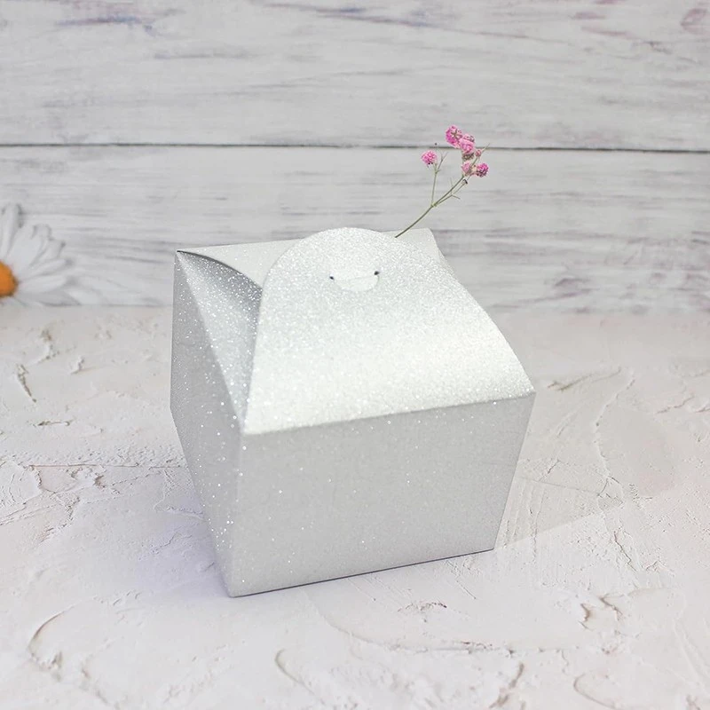 Custom Glitter Silver Scalloped Gift Box With Silver Satin Ribbon best