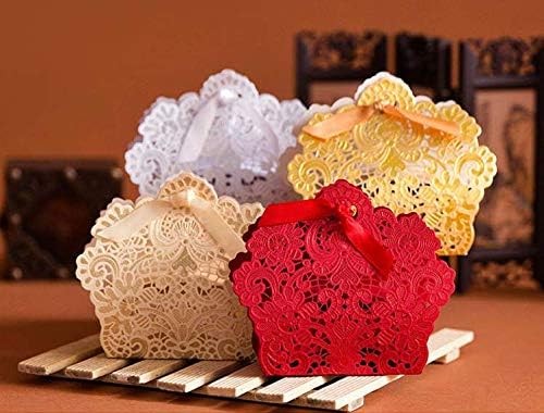 Custom Red Laser-Cut Lace Filigree Favor Box With Ribbon factory