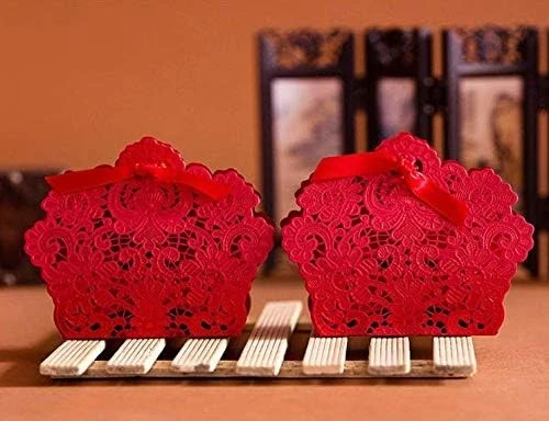 Custom Red Laser-Cut Lace Filigree Favor Box With Ribbon best