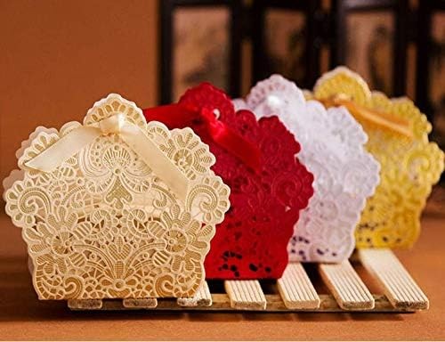Custom Red Laser-Cut Lace Filigree Favor Box With Ribbon price
