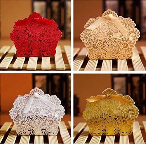 Custom Red Laser-Cut Lace Filigree Favor Box With Ribbon high quality