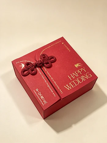 Custom Red Oriental Wedding Gift Box With Traditional Chinese Knot