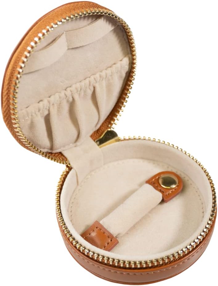Custom Round Travel Jewelry Case With Ring And Necklace Holders