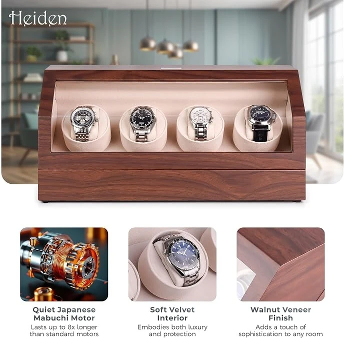 Custom Wooden 4 Watch Display Box With Transparent Lid best
