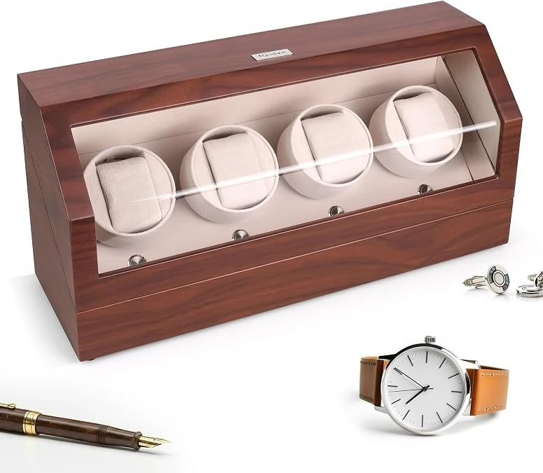 Custom Wooden 4 Watch Display Box With Transparent Lid suppliers