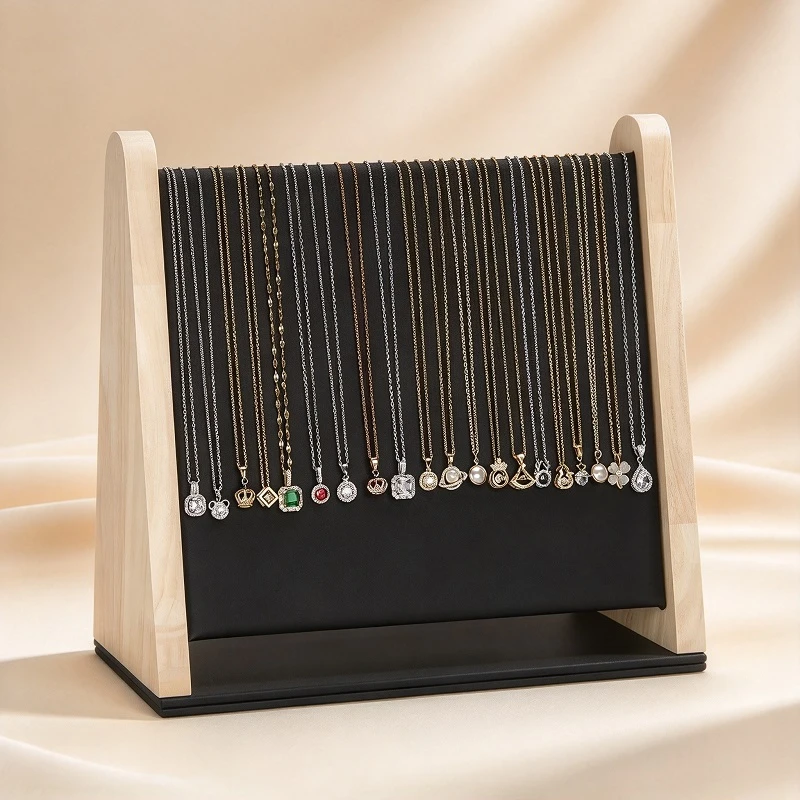 Freestanding Wooden Necklace Display Board For Jewelry Retail