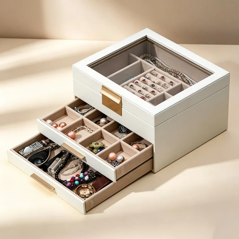 Luxury Multi Drawer Jewelry Organizer Box With Glass Lid