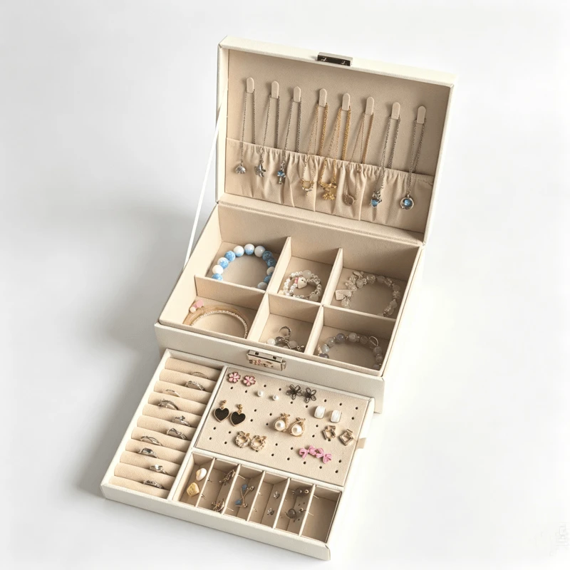 Multi-Compartment PU Jewelry Organizer Box