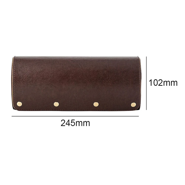 Portable 3-Slot Leather Watch Roll Case