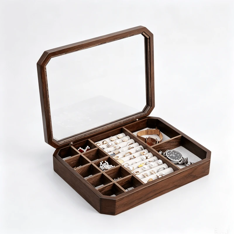 Wooden Jewelry Organizer Box with Glass Lid Wooden Jewelry Organizer Box with Glass Lid