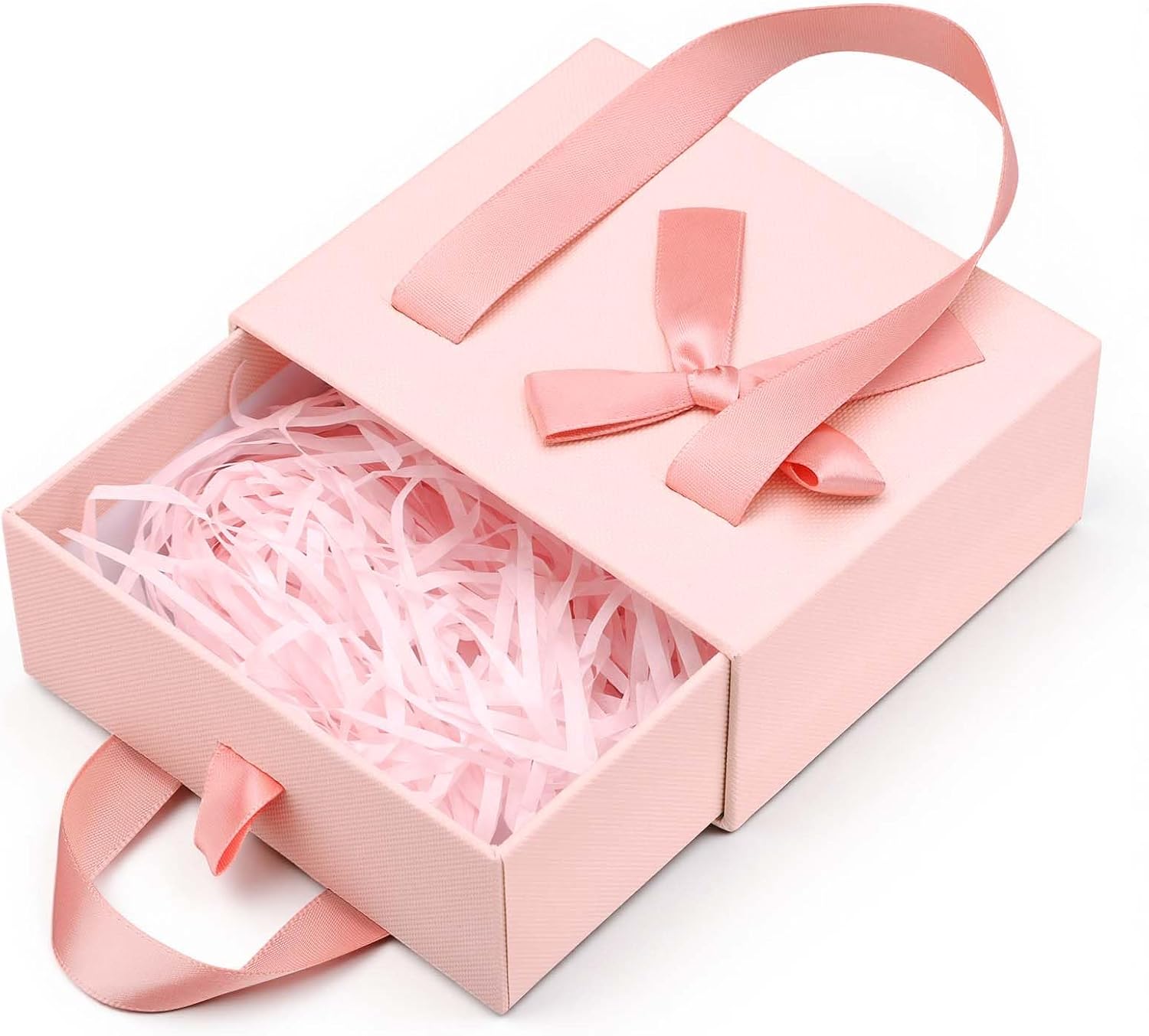 Custom Pink Sliding Drawer Gift Box with Ribbon Handles Custom Pink Sliding Drawer Gift Box with Ribbon Handles