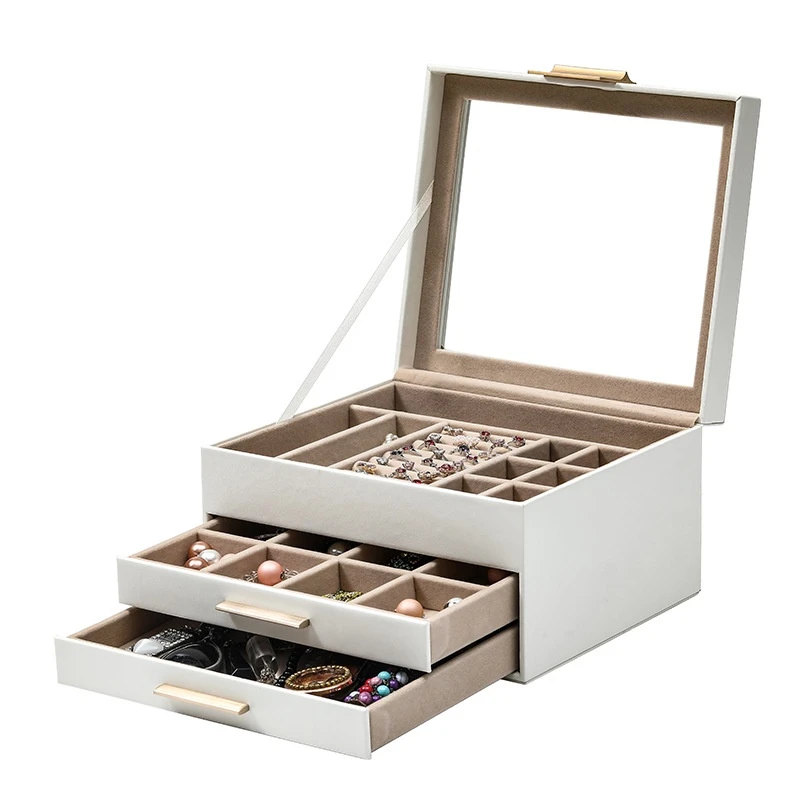 Luxury Multi Drawer Jewelry Organizer Box with Glass Lid Luxury Multi Drawer Jewelry Organizer Box with Glass Lid