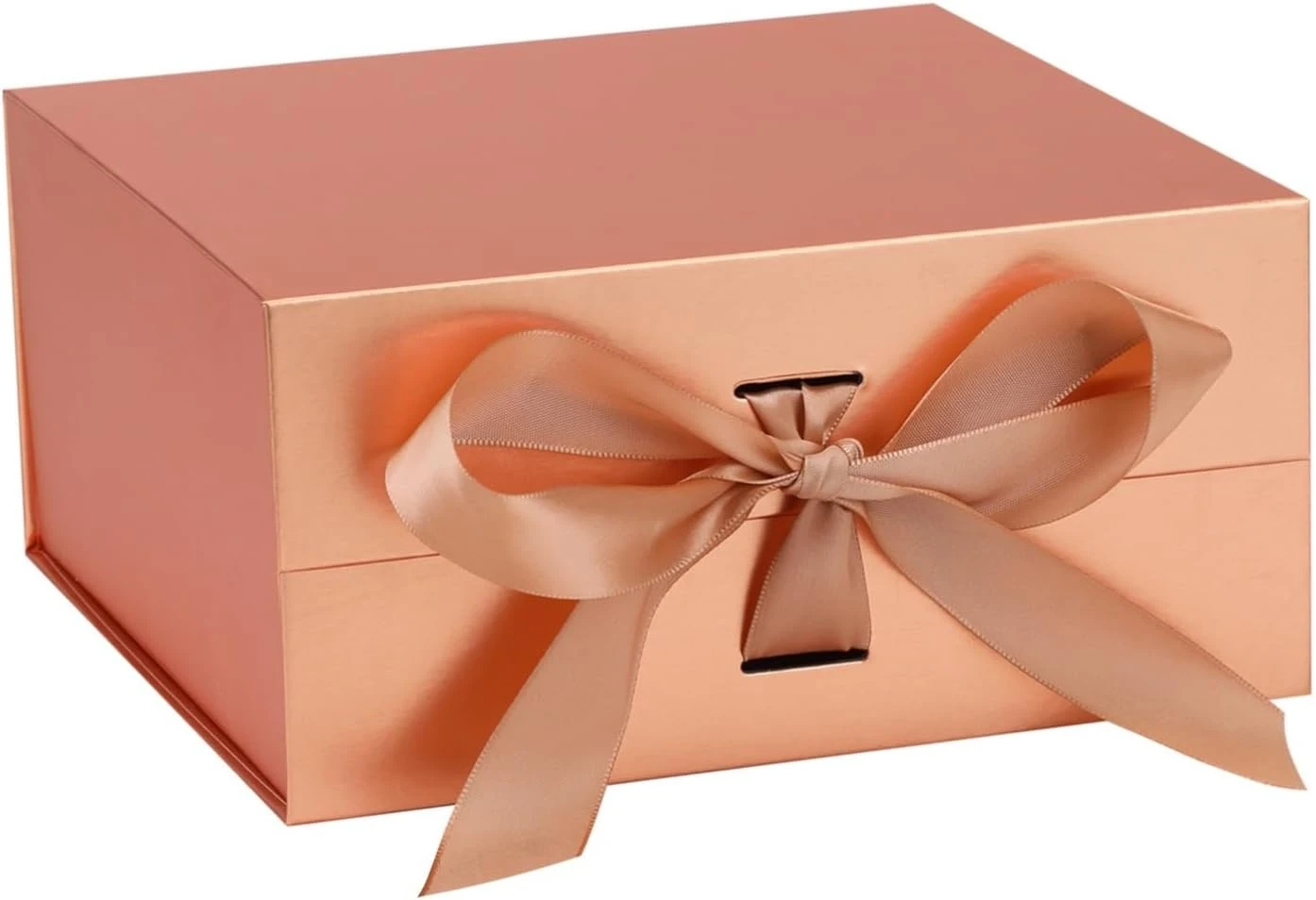 Custom Metallic Rose Gold Collapsible Ribbon Box with Magnetic Closure Custom Metallic Rose Gold Collapsible Ribbon Box with Magnetic Closure