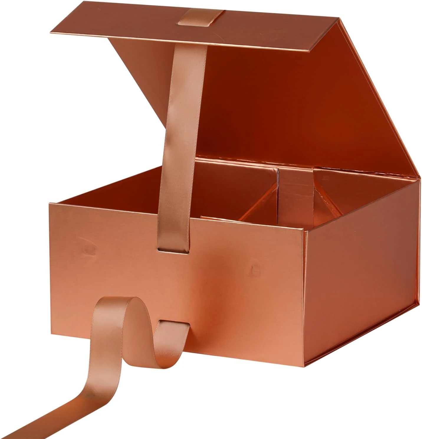 Custom Metallic Rose Gold Collapsible Ribbon Box with Magnetic Closure Custom Metallic Rose Gold Collapsible Ribbon Box with Magnetic Closure