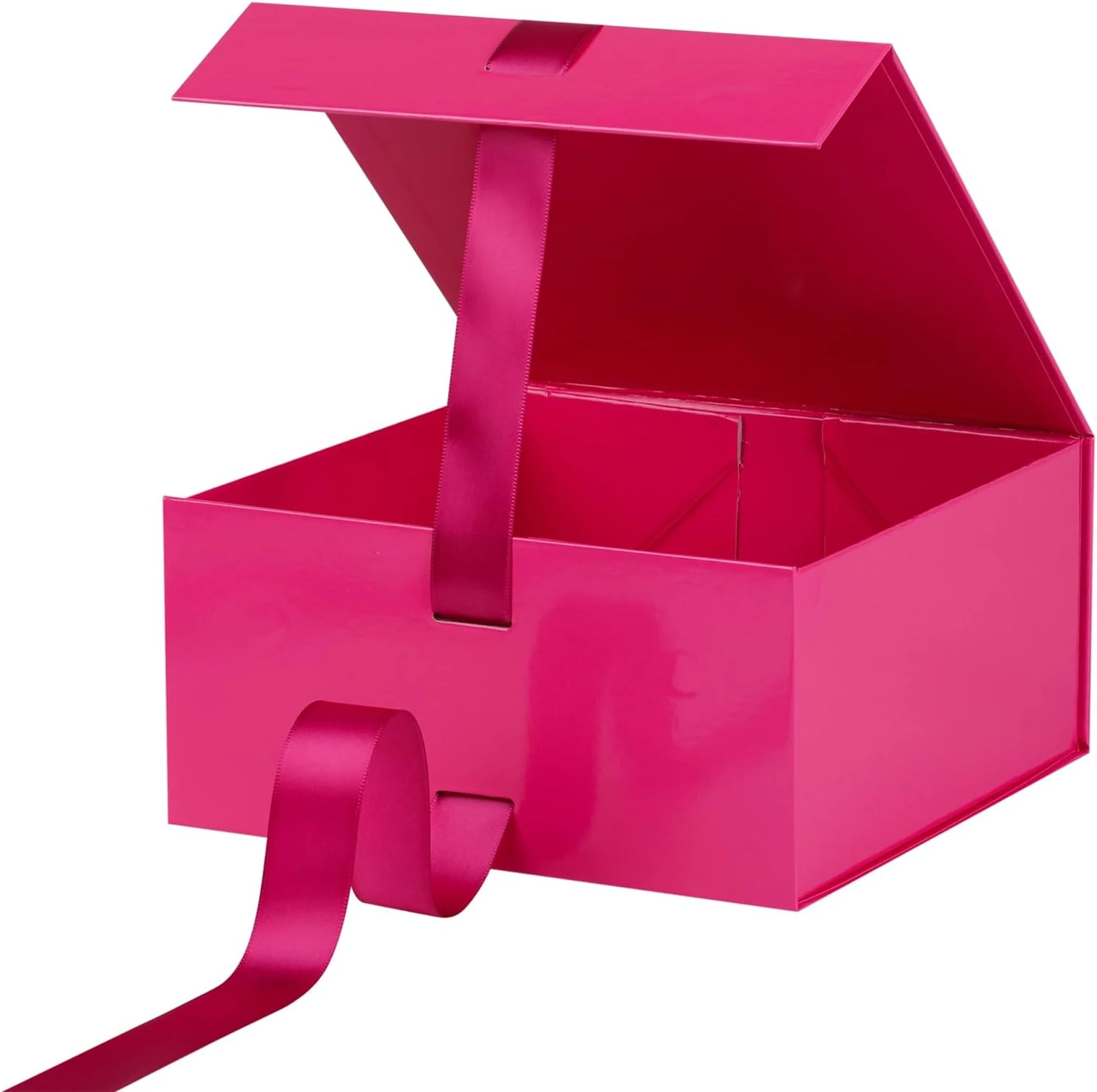 Custom Hot Pink Collapsible Ribbon Box with Magnetic Closure Custom Hot Pink Collapsible Ribbon Box with Magnetic Closure