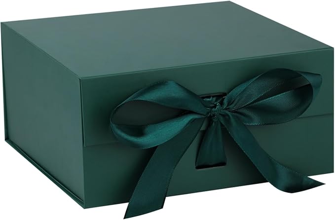 Custom Dark Forest Green Collapsible Ribbon Box with Magnetic Closure Custom Dark Forest Green Collapsible Ribbon Box with Magnetic Closure