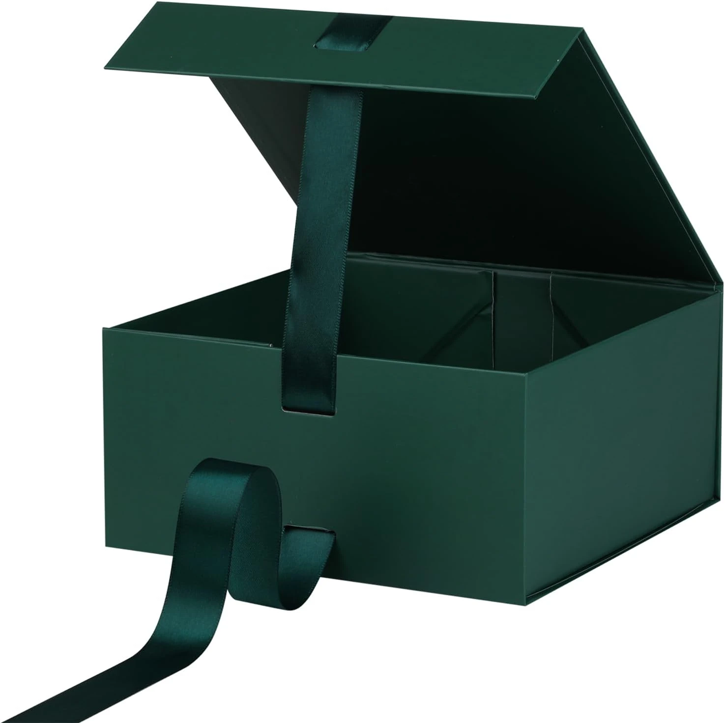 Custom Dark Forest Green Collapsible Ribbon Box with Magnetic Closure Custom Dark Forest Green Collapsible Ribbon Box with Magnetic Closure