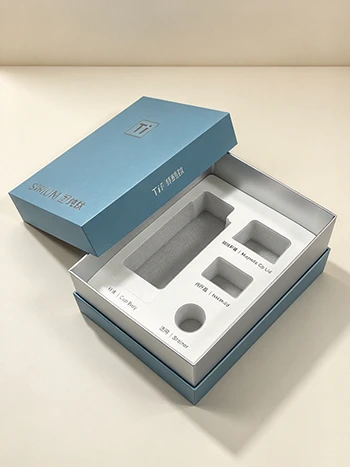 Custom Slate Blue Rigid Gift Box with Precision Compartmentalized Foam Insert Custom Slate Blue Rigid Gift Box with Precision Compartmentalized Foam Insert
