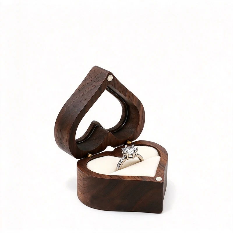 Walnut Wood Heart Shaped Ring Box Walnut Wood Heart Shaped Ring Box