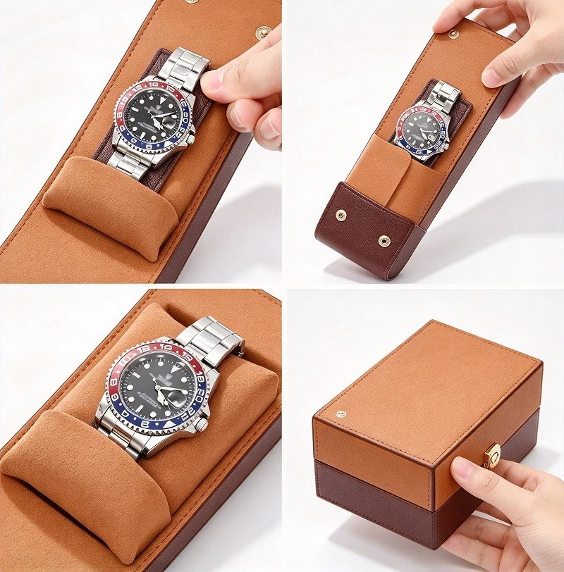 Travel Leather Watch Pouc with Suede Lining Travel Leather Watch Pouc with Suede Lining