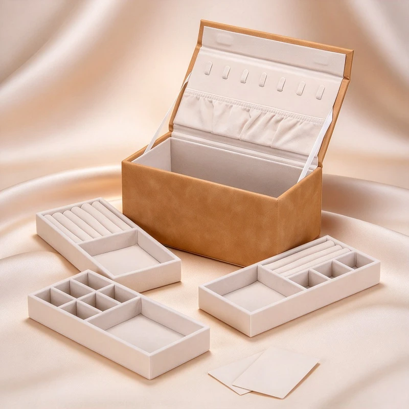 Custom Beige Velvet Jewelry Storage Box Custom Beige Velvet Jewelry Storage Box