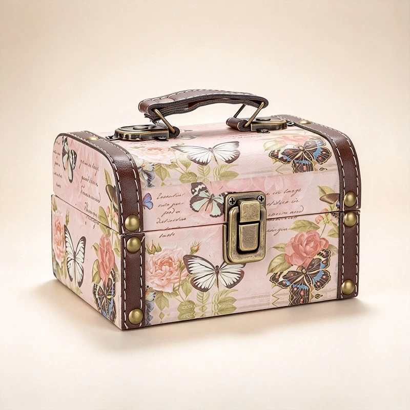 Vintage Butterfly Printed Jewelry Storage Box with Handle Vintage Butterfly Printed Jewelry Storage Box with Handle