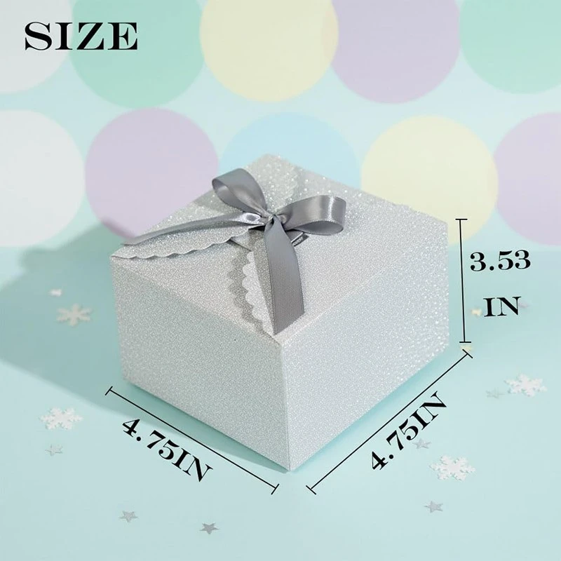 Custom Glitter Silver Scalloped Gift Box with Silver Satin Ribbon Custom Glitter Silver Scalloped Gift Box with Silver Satin Ribbon