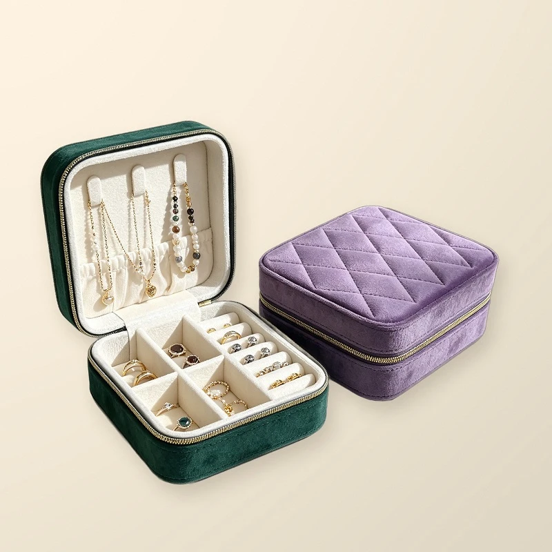 Quilted Velvet Travel Jewelry Case