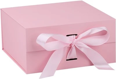 Custom Baby Pink Collapsible Ribbon Box With Magnetic Closure