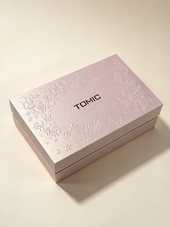 Custom Blush Pink Rigid Gift Box With Blind Floral Embossing