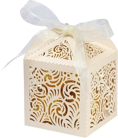 Custom Laser-Cut Wedding Favor Box With Organza Ribbon