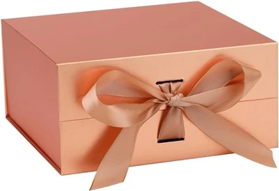 Custom Metallic Rose Gold Collapsible Ribbon Box