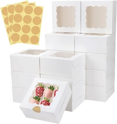 Custom White Windowed Treat Box Set With Gold Sealing Stickers