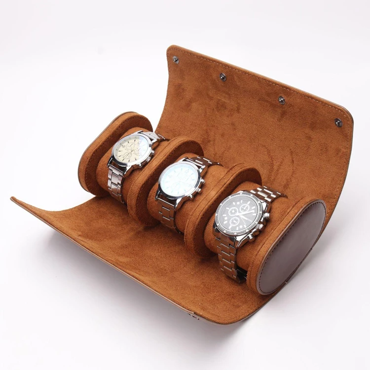 Three Slot Leather Watch Roll