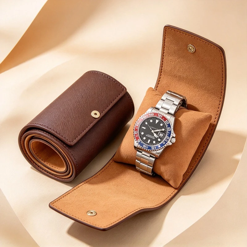 Travel Leather Watch Pouc With Suede Lining