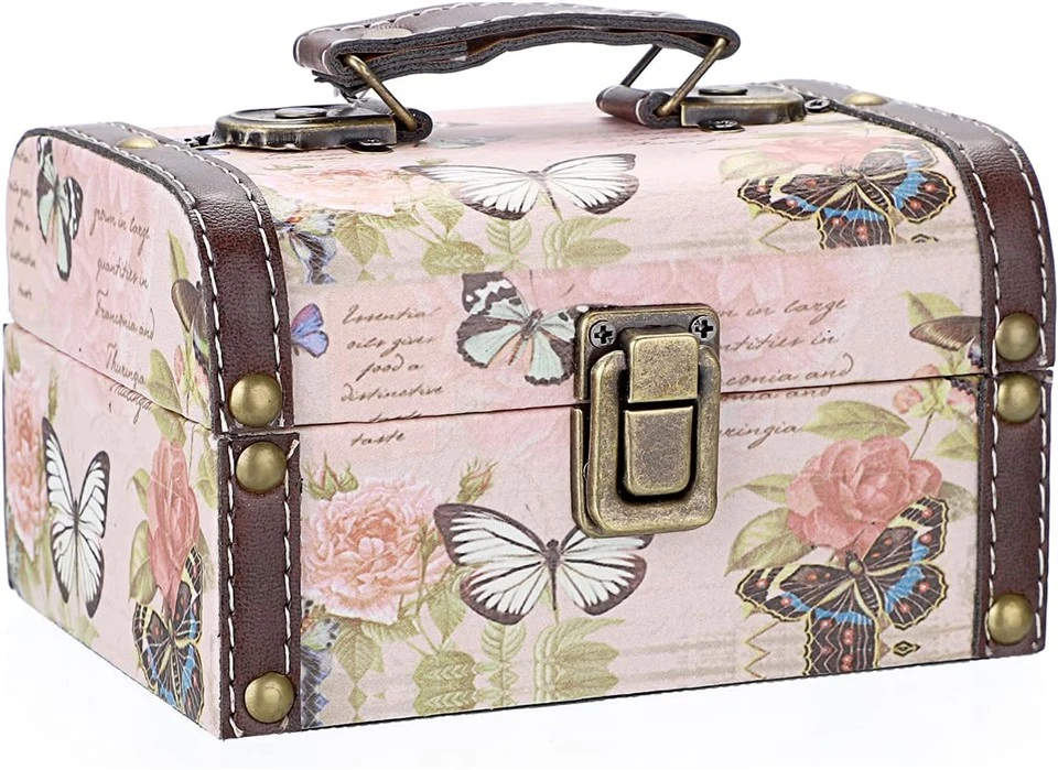 Vintage Butterfly Printed Jewelry Storage Box With Handle