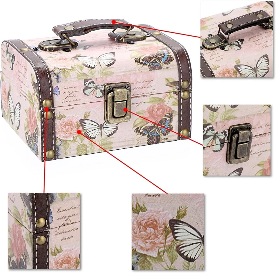 Vintage Butterfly Printed Jewelry Storage Box With Handle suppliers