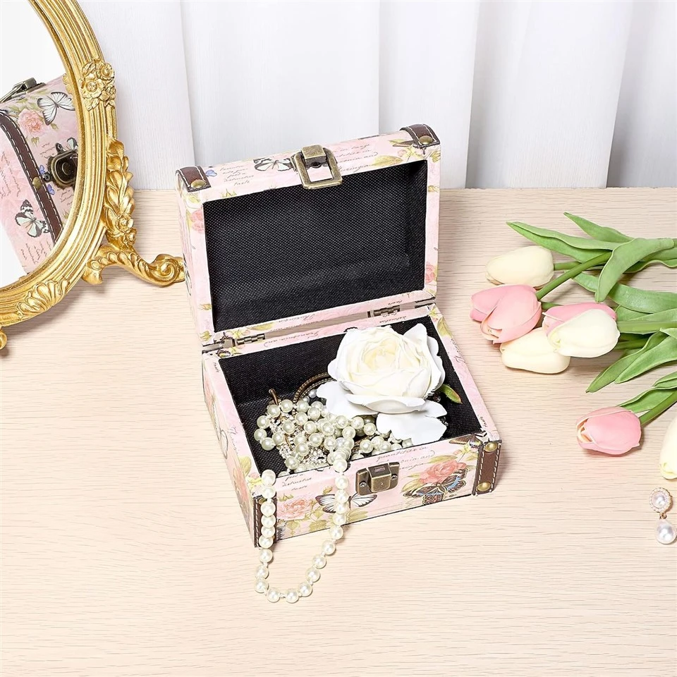 Vintage Butterfly Printed Jewelry Storage Box With Handle factory